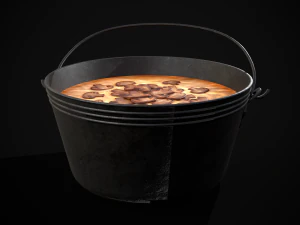 Mushroom Soup in Metal Bowl 3D Model