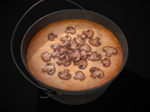 Mushroom Soup in Metal Bowl Modelo 3D