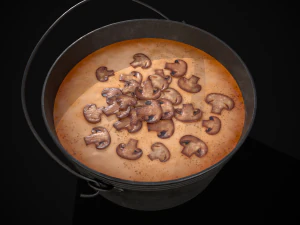 Mushroom Soup in Metal Bowl 3D Model
