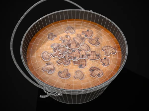 Mushroom Soup in Metal Bowl 3D Model