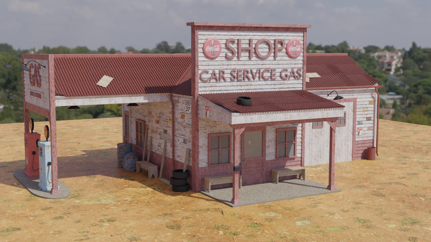 Old gas station 3D Model .c4d .max .obj .3ds .fbx .stl .blend 
