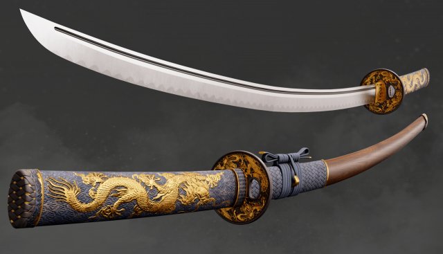 Katana - Low poly 3D Модель .c4d .max .obj .3ds .fbx .stl .blend 