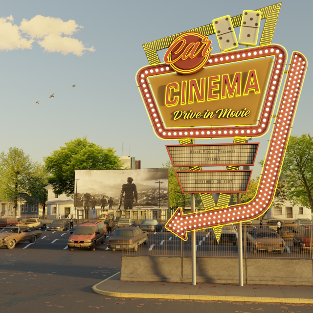Car Cinema Billboard in 3 versions 3D Model in Environment 3DExport