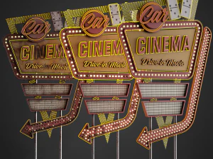 Car Cinema Billboard in 3 versions 3D Model