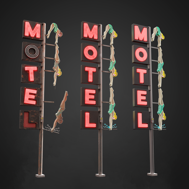Neon sign Motel in 3 types 3D Model .c4d .max .obj .3ds .fbx .stl .blend 