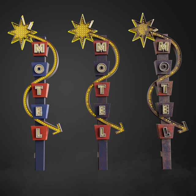 Neon sign Motel in 3 types 3D 模型 .c4d .max .obj .3ds .fbx .stl .blend 
