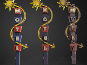 Neon sign Motel in 3 types 3D Model