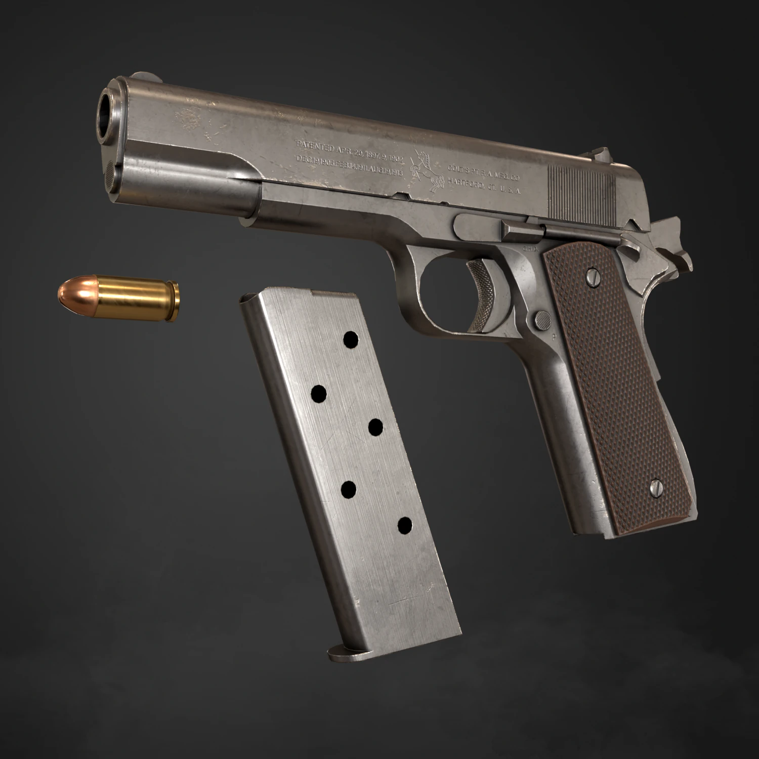 Colt 1911 pistol in 3 types 3D Model .c4d .max .obj .3ds .fbx .stl .blend 