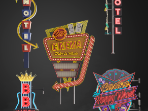 5 Neon signs in 3 types 3D Model