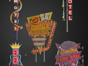 5 Neon signs in 3 types Model 3D