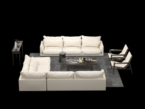 sofa set white leather 3D Модель