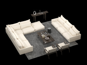 sofa set white leather 3D Модель