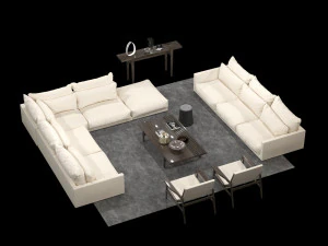 sofa set white leather 3D Model