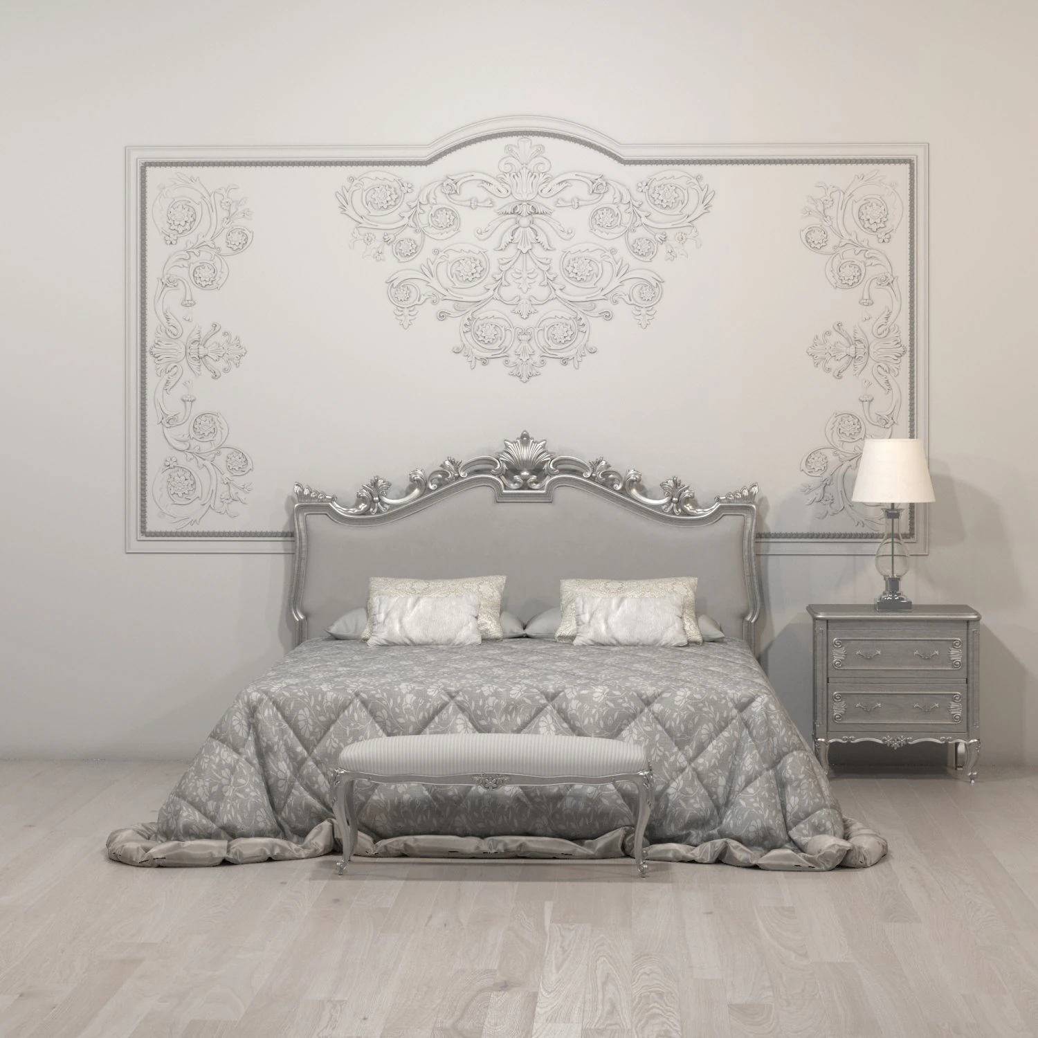 classic white bed 3D Model .c4d .max .obj .3ds .fbx .stl .blend 