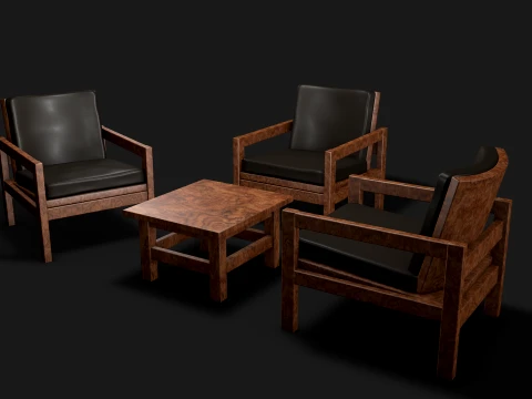 Stolik kawowy i siedzenia Model 3D