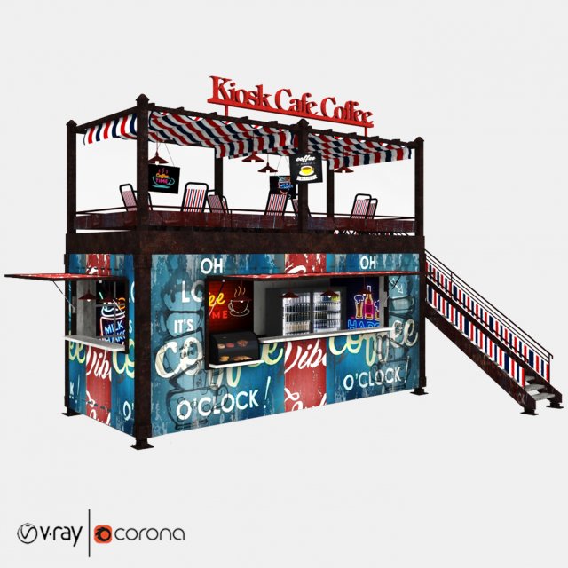container kiosk cafe coffee 3D Model .c4d .max .obj .3ds .fbx .stl .blend