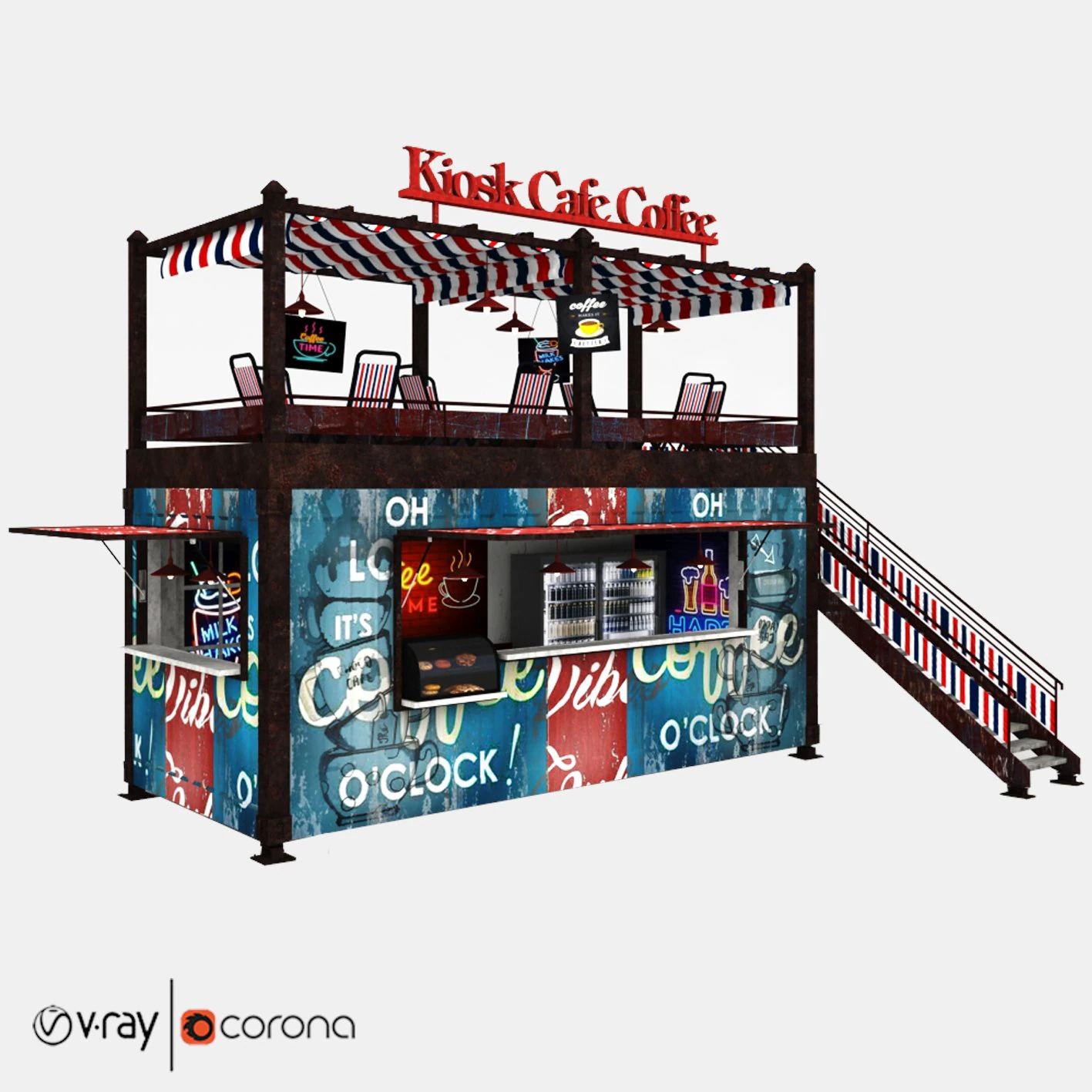 container kiosk cafe coffee 3D Model .c4d .max .obj .3ds .fbx .stl .blend 