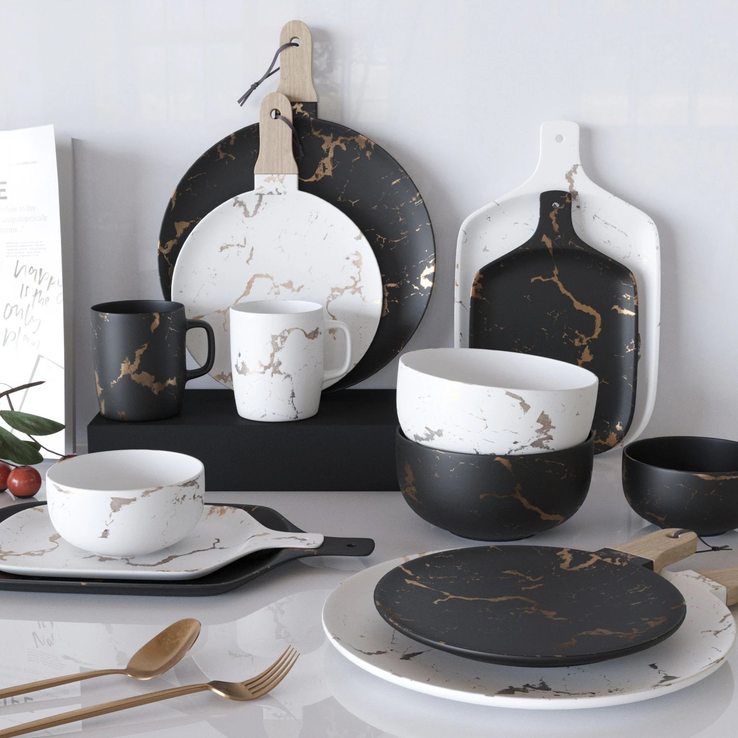 Gold marble glaze ceramic plates 3D Model .c4d .max .obj .3ds .fbx .stl .blend 