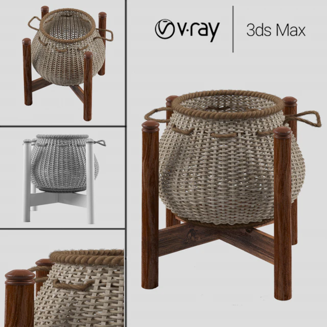籐のバスケット 3Dモデル .c4d .max .obj .3ds .fbx .stl .blend 