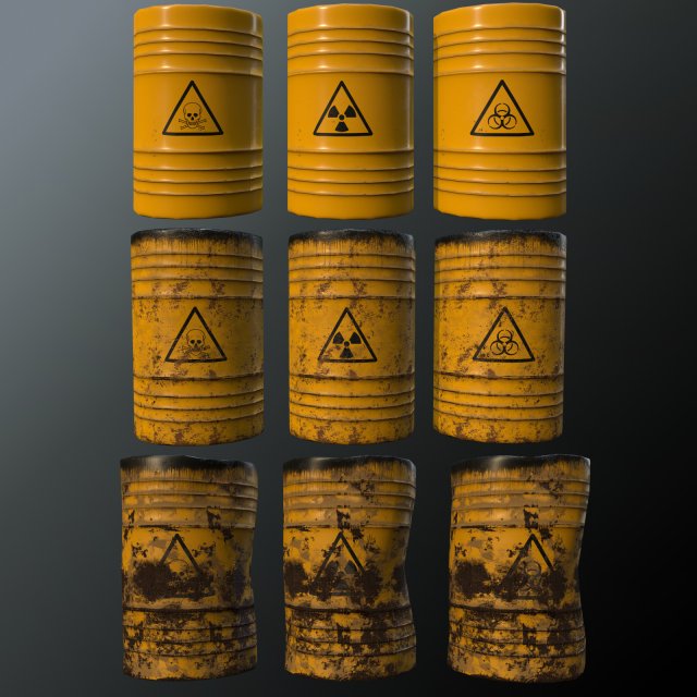 toxic waste barrels 3D Model .c4d .max .obj .3ds .fbx .stl .blend 
