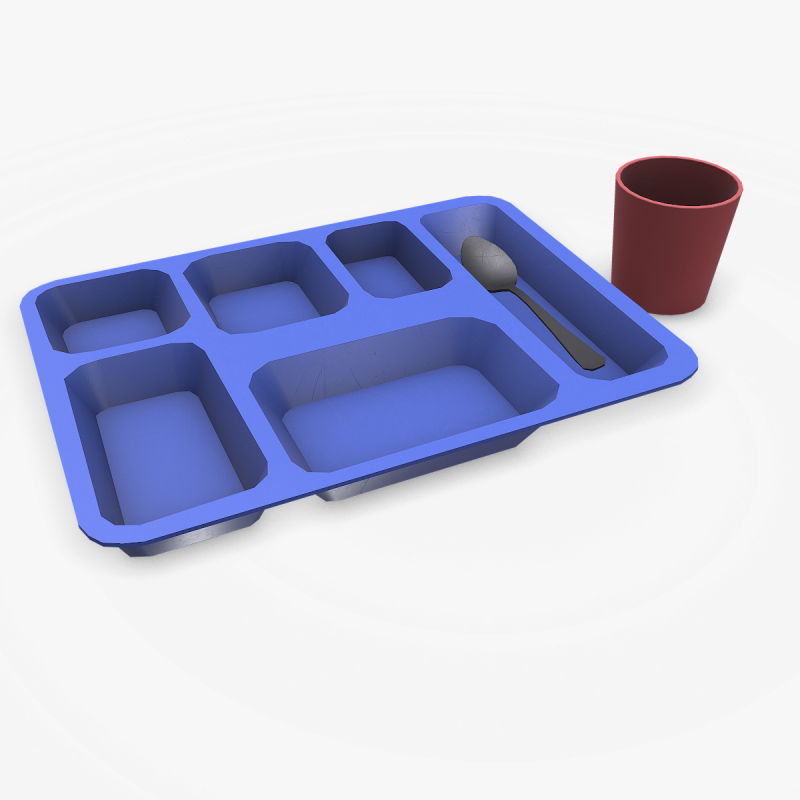 Prison Plastic Food Tray Low-poly PBR 3D Модель .c4d .max .obj .3ds .fbx .stl .blend