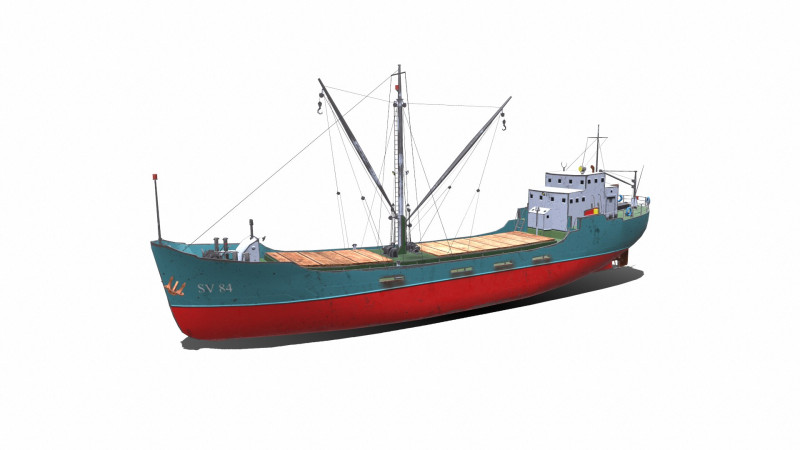 Coastal Supply Vessel Low-poly PBR 3D-Modell .c4d .max .obj .3ds .fbx .stl .blend