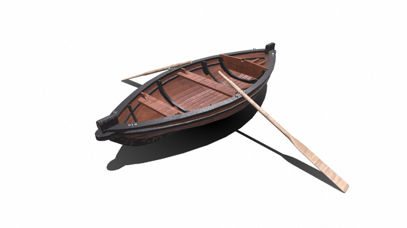 Old Wooden Rowing Boat Low-poly PBR Model 3D .c4d .max .obj .3ds .fbx .stl .blend