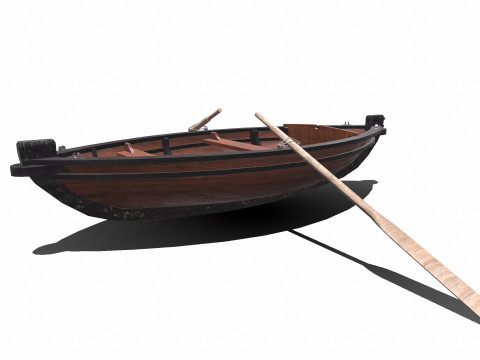Old Wooden Rowing Boat Low-poly PBR Model 3D