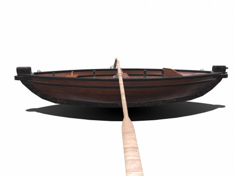 Old Wooden Rowing Boat Low-poly PBR Model 3D