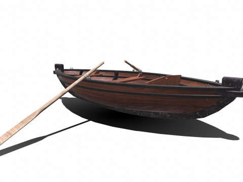 Old Wooden Rowing Boat Low-poly PBR Model 3D