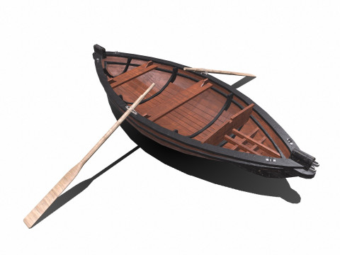 Old Wooden Rowing Boat Low-poly PBR Model 3D