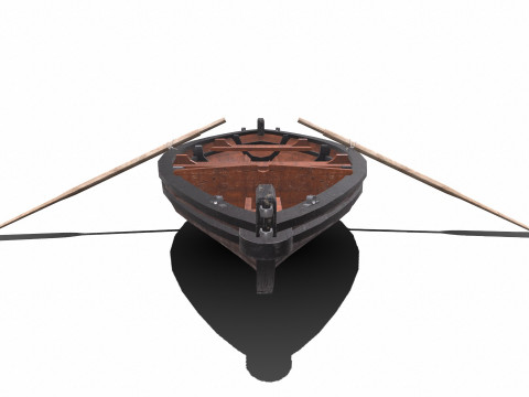 Old Wooden Rowing Boat Low-poly PBR Model 3D
