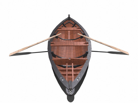 Old Wooden Rowing Boat Low-poly PBR Model 3D