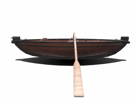 Old Wooden Rowing Boat Low-poly PBR Model 3D