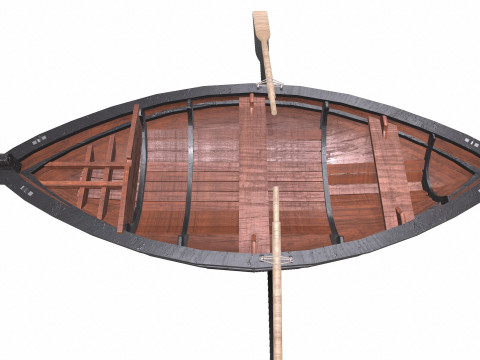 Old Wooden Rowing Boat Low-poly PBR Model 3D