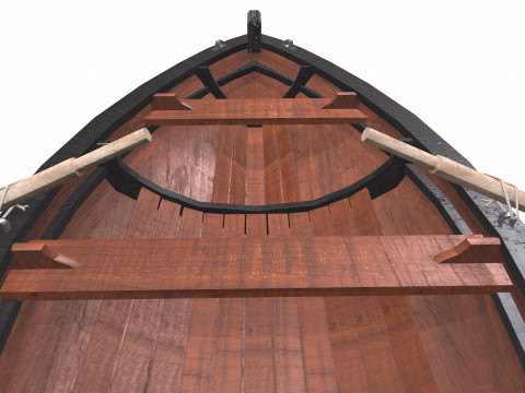 Old Wooden Rowing Boat Low-poly PBR Model 3D