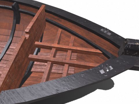 Old Wooden Rowing Boat Low-poly PBR Model 3D