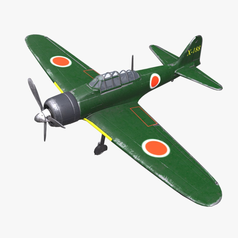 Mitsubishi A6M Zero WW2 Japan Fighter Plane 3Dモデル .c4d .max .obj .3ds .fbx .stl .blend