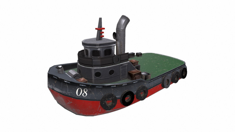 Tugboat Low-poly PBR 3D-Modell .c4d .max .obj .3ds .fbx .stl .blend