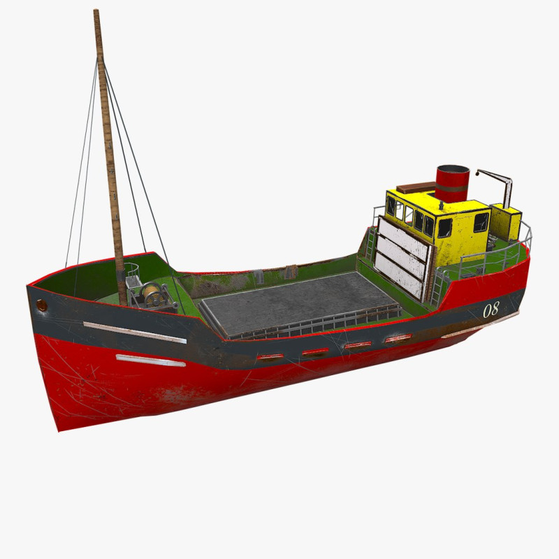 Old Cargo Ship Low-poly PBR 3D Model .c4d .max .obj .3ds .fbx .stl .blend