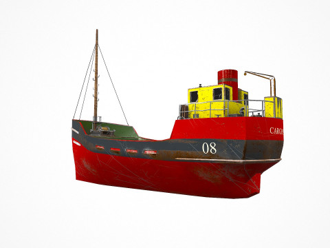 Old Cargo Ship Low-poly PBR 3D Model