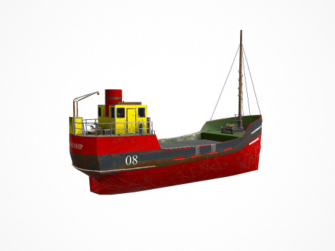 Old Cargo Ship Low-poly PBR 3D Model