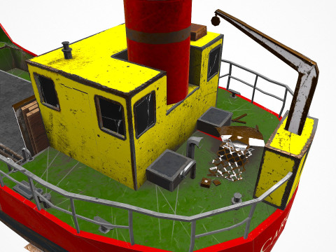 Old Cargo Ship Low-poly PBR 3D Model