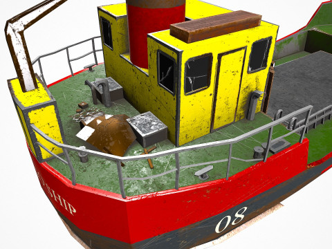 Old Cargo Ship Low-poly PBR 3D Model
