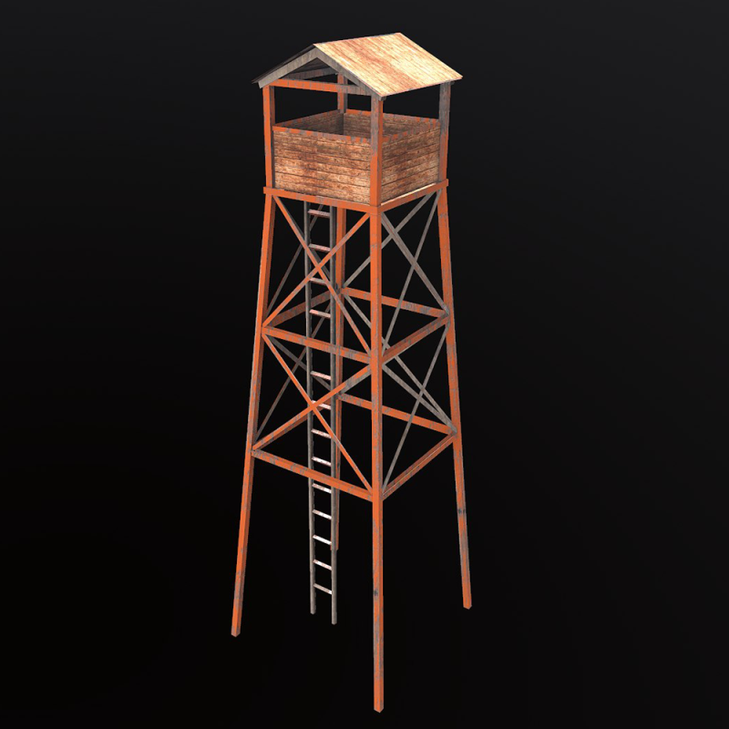 Old Wooden Watchtower Low-poly 3D Модель .c4d .max .obj .3ds .fbx .stl .blend 
