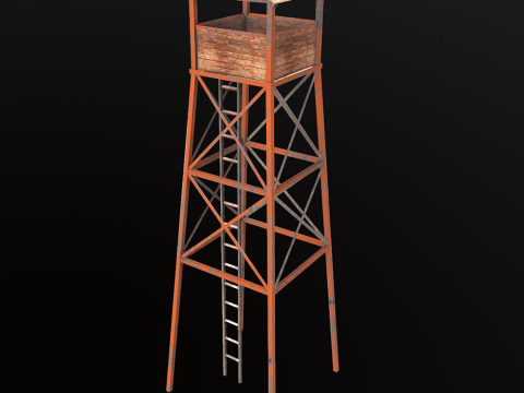 Old Wooden Watchtower Low-poly 3D Модель