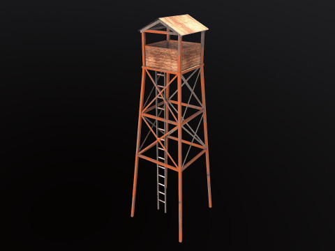 Old Wooden Watchtower Low-poly 3D Модель