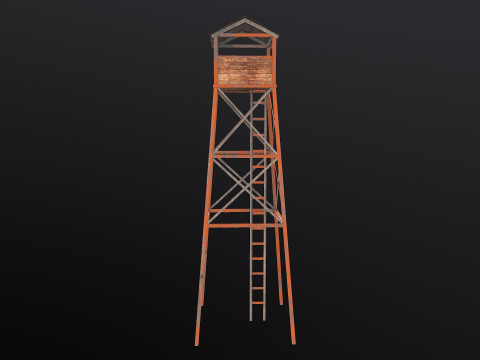Old Wooden Watchtower Low-poly 3D Модель