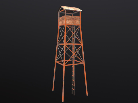 Old Wooden Watchtower Low-poly 3D Модель