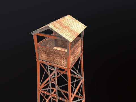 Old Wooden Watchtower Low-poly 3D Модель